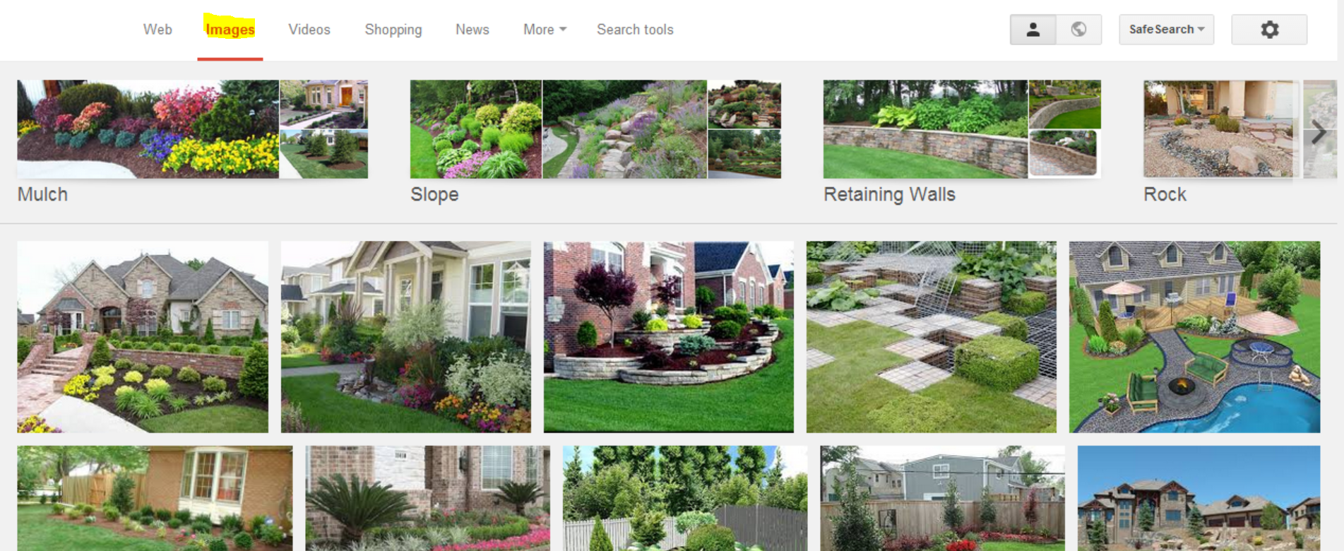 Google search for the term landscaping